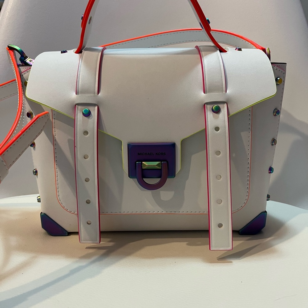 Michael Kors White Satchel with Silver Hardware